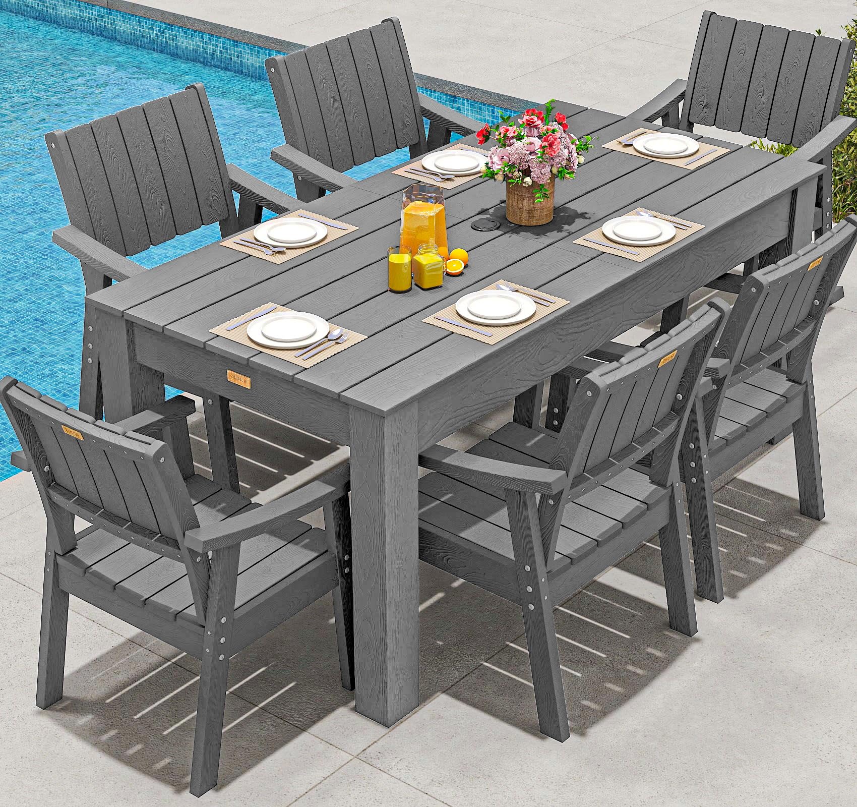 ZHUSI Patio Table and Chairs Set, Outdoor Table and Chairs,HIPS Outdoor Dining Set with Umbrella Hole for Backyard, Poolside