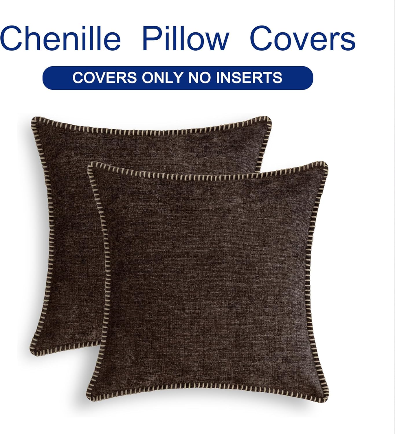 CaliTime Throw Pillow Covers Decorative 26 X 26 Inches Pack of 2 Cotton Thread Stitching Edges Solid Dyed Soft Chenille Cushion Cases for Couch Sofa Bed Living Room Farmhouse Coffee