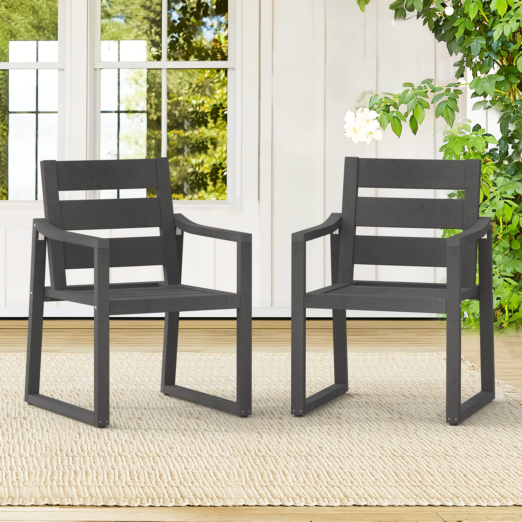 Cozyman Patio Table and Chairs Set, HDPS Outdoor Dining Set for 6, Patio Furniture for Deck, Poolside, and Backyard, Black
