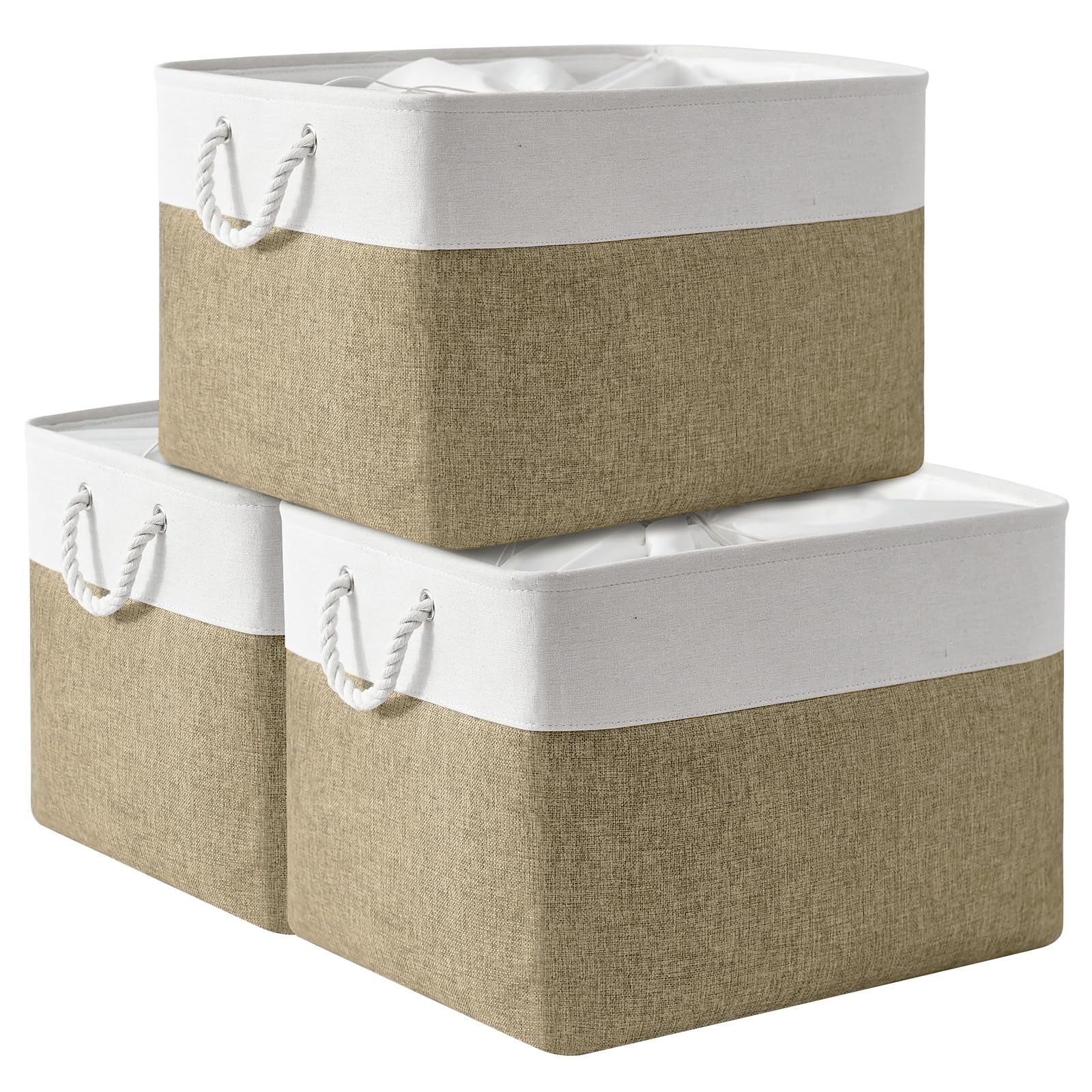 TheWarmHome Storage Basket for Organizing - 15.7x11.8x8.2 inch Large 3 Pack Collapsible Storage Bins for Shelves, Fabric Storage Cubes for Gift Closet Linen Organization (White & Grey)