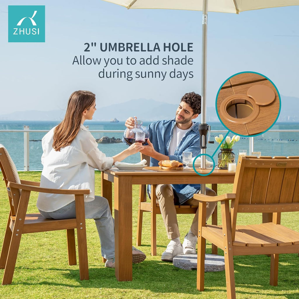 ZHUSI Patio Table and Chairs Set, Outdoor Table and Chairs,HIPS Outdoor Dining Set with Umbrella Hole for Backyard, Poolside