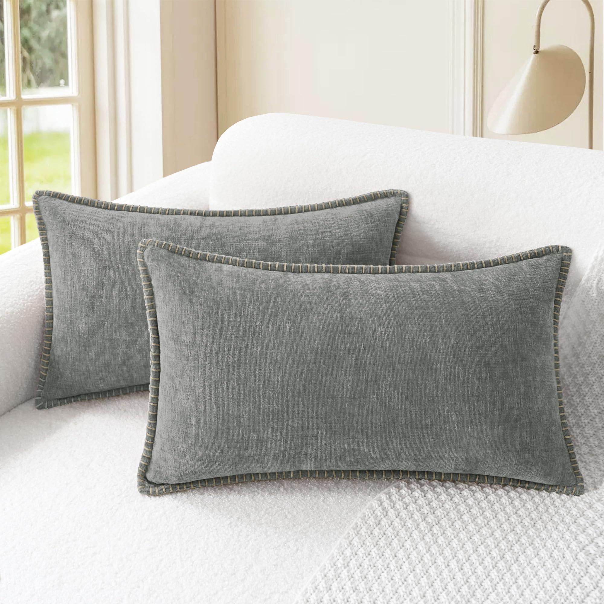 CaliTime Throw Pillow Covers Decorative 26 X 26 Inches Pack of 2 Cotton Thread Stitching Edges Solid Dyed Soft Chenille Cushion Cases for Couch Sofa Bed Living Room Farmhouse Coffee