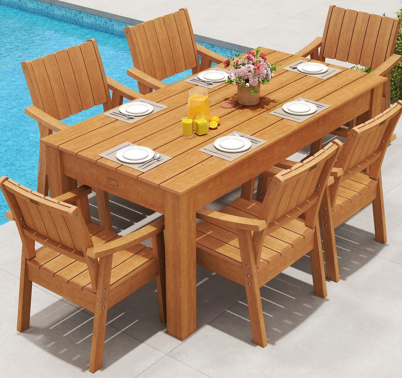 ZHUSI Patio Table and Chairs Set, Outdoor Table and Chairs,HIPS Outdoor Dining Set with Umbrella Hole for Backyard, Poolside