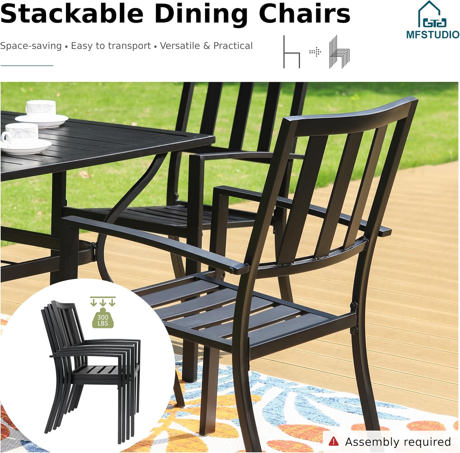 MFSTUDIO Outdoor Dining Set for 6, Patio Table and Chairs Set with Umbrella Hole, 7 Piece Metal Patio Furniture Set for Deck Backyard Poolside Garden