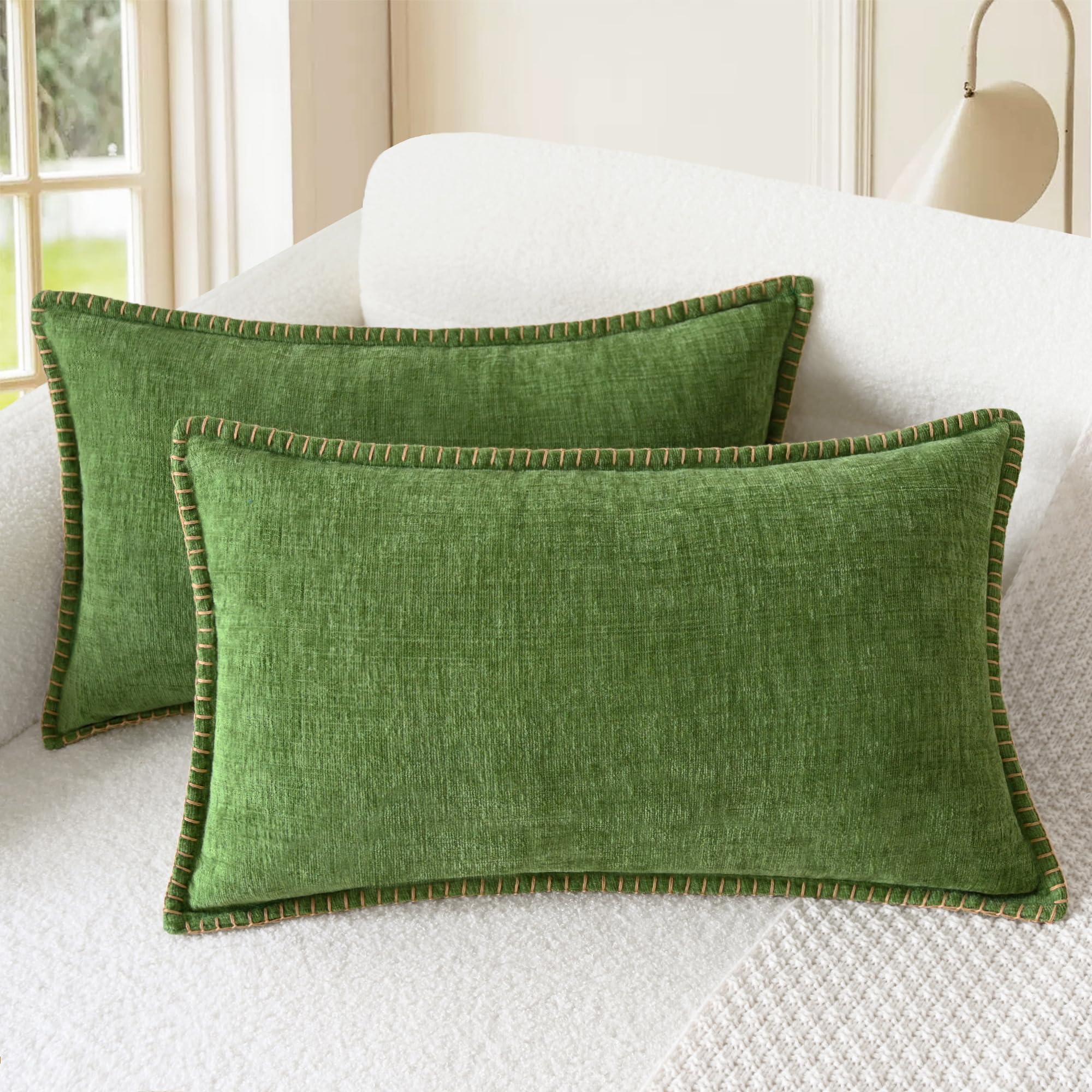 CaliTime Throw Pillow Covers Decorative 26 X 26 Inches Pack of 2 Cotton Thread Stitching Edges Solid Dyed Soft Chenille Cushion Cases for Couch Sofa Bed Living Room Farmhouse Coffee