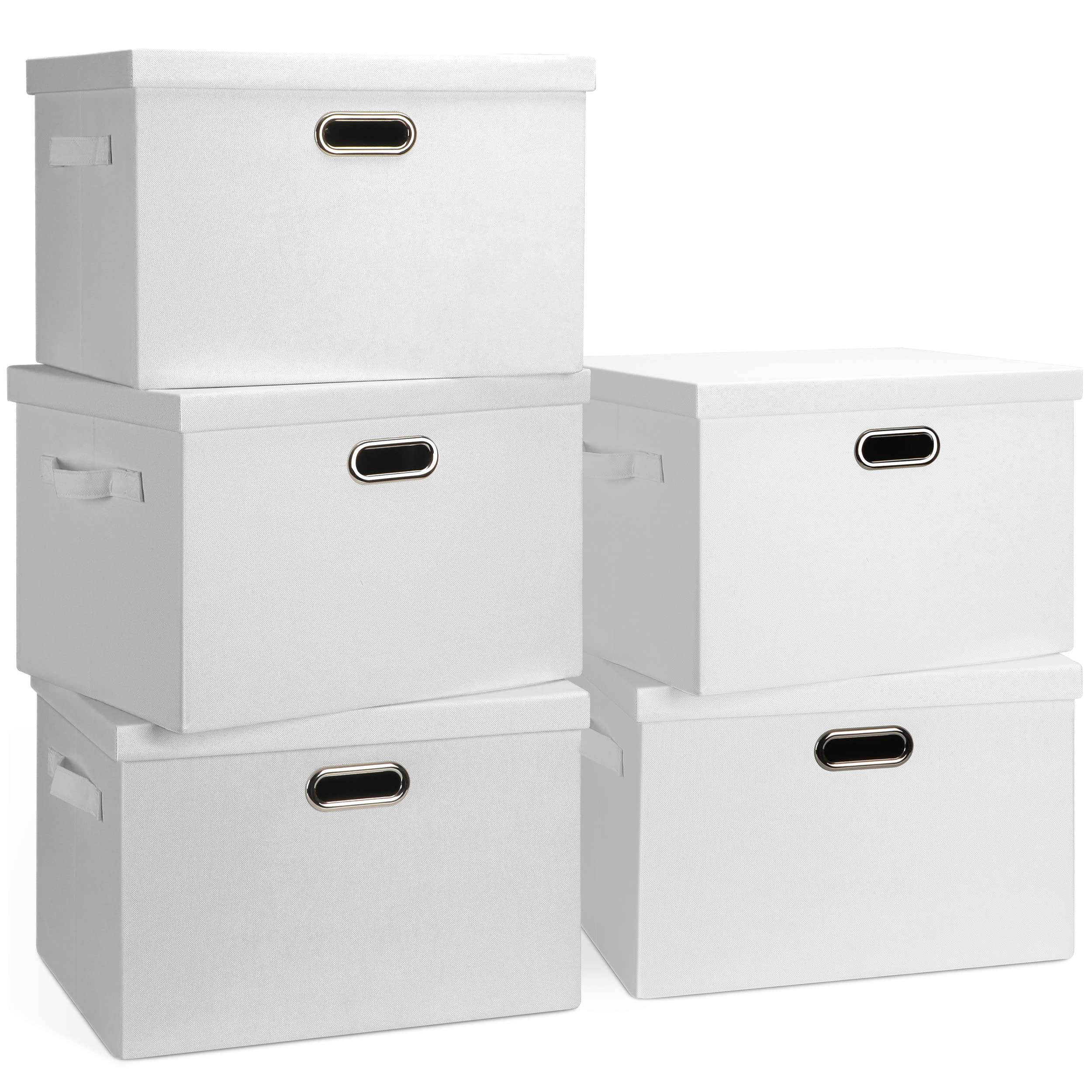 Graciadeco Large 17" 36 Quart Collapsible Stackable Storage Bins with Lids, 3 Packs Dark Gray Foldable Fabric Closet Storage Boxes with Lids, Heavy-duty Linen Cube Baskets(17x12x11)