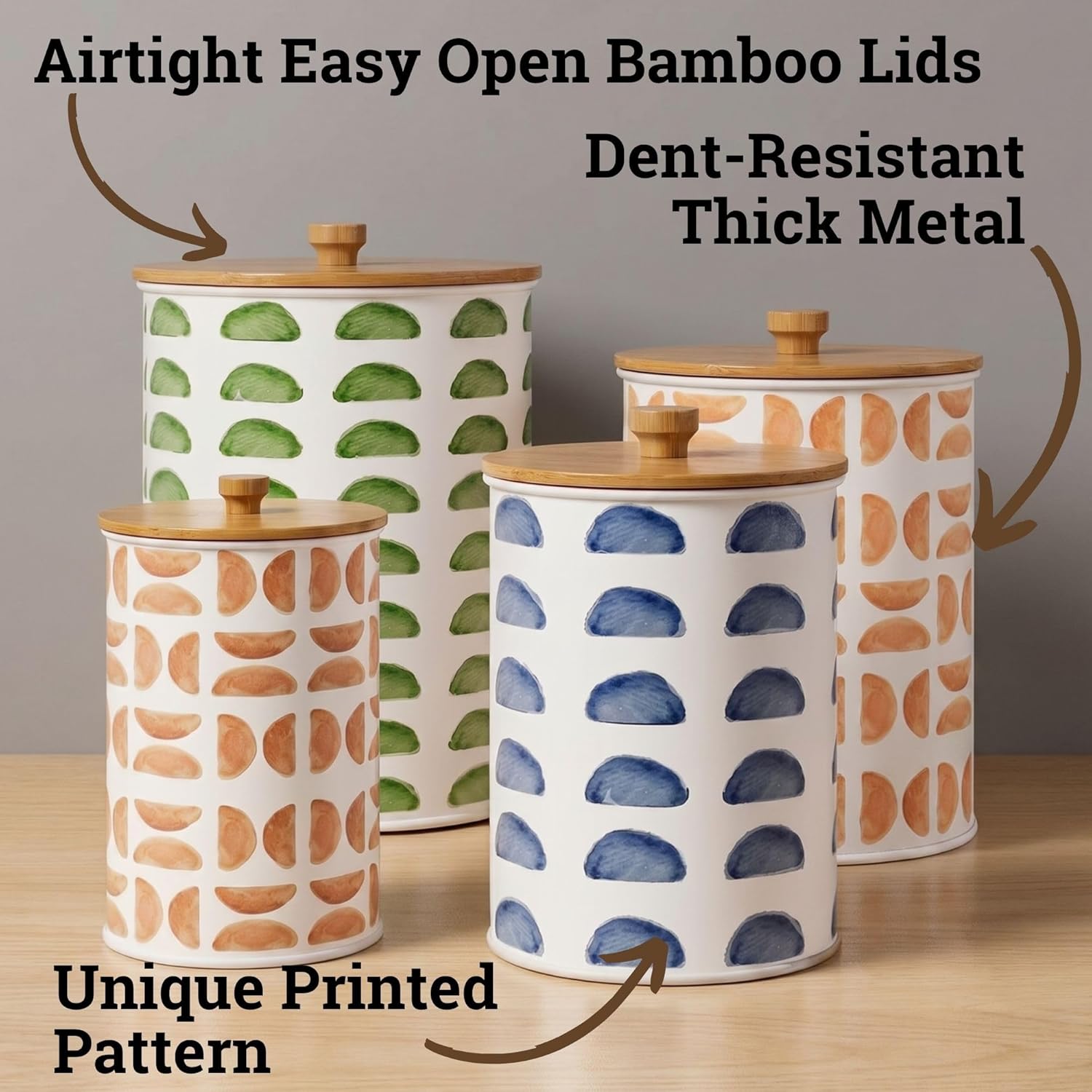 Kitchen Canisters for Countertop Set of 4 - Patterned Iron Kitchen Canisters with Airtight Lids - Flour Sugar Canister Set - Flour and Sugar Containers Farmhouse - Coffee Jar for Counter - White Jar