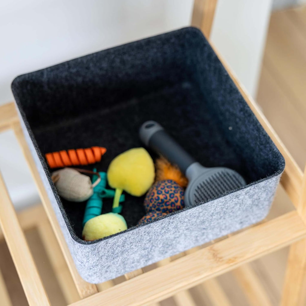 Three by Three Seattle Felt·Like·It! 9x9x4 Inch Felt Storage Bin for Office, Craft Room, Classroom, Living Room, Bedroom Storage (Charcoal) 4 Pack