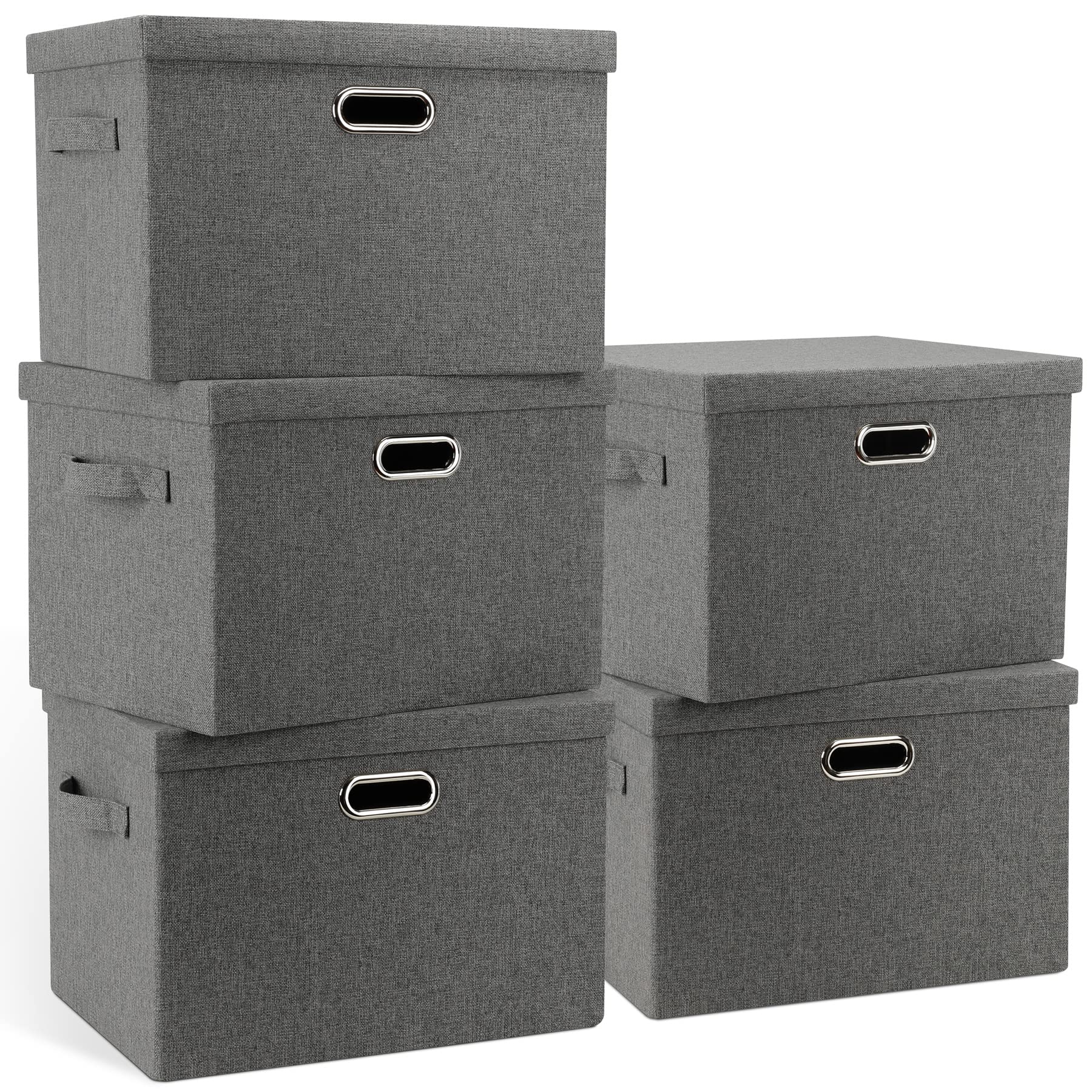 Graciadeco Large 17" 36 Quart Collapsible Stackable Storage Bins with Lids, 3 Packs Dark Gray Foldable Fabric Closet Storage Boxes with Lids, Heavy-duty Linen Cube Baskets(17x12x11)