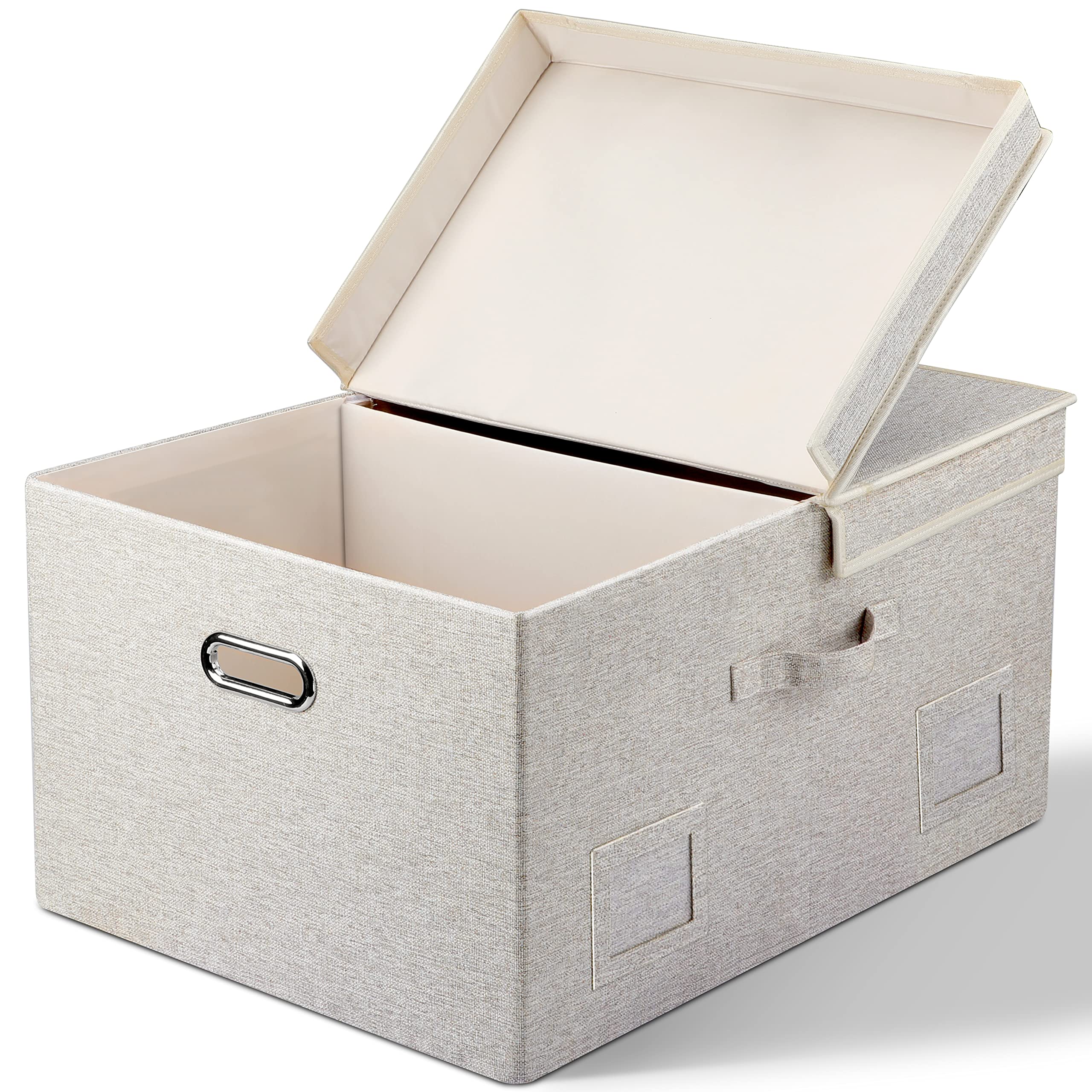 Graciadeco Large 17" 36 Quart Collapsible Stackable Storage Bins with Lids, 3 Packs Dark Gray Foldable Fabric Closet Storage Boxes with Lids, Heavy-duty Linen Cube Baskets(17x12x11)