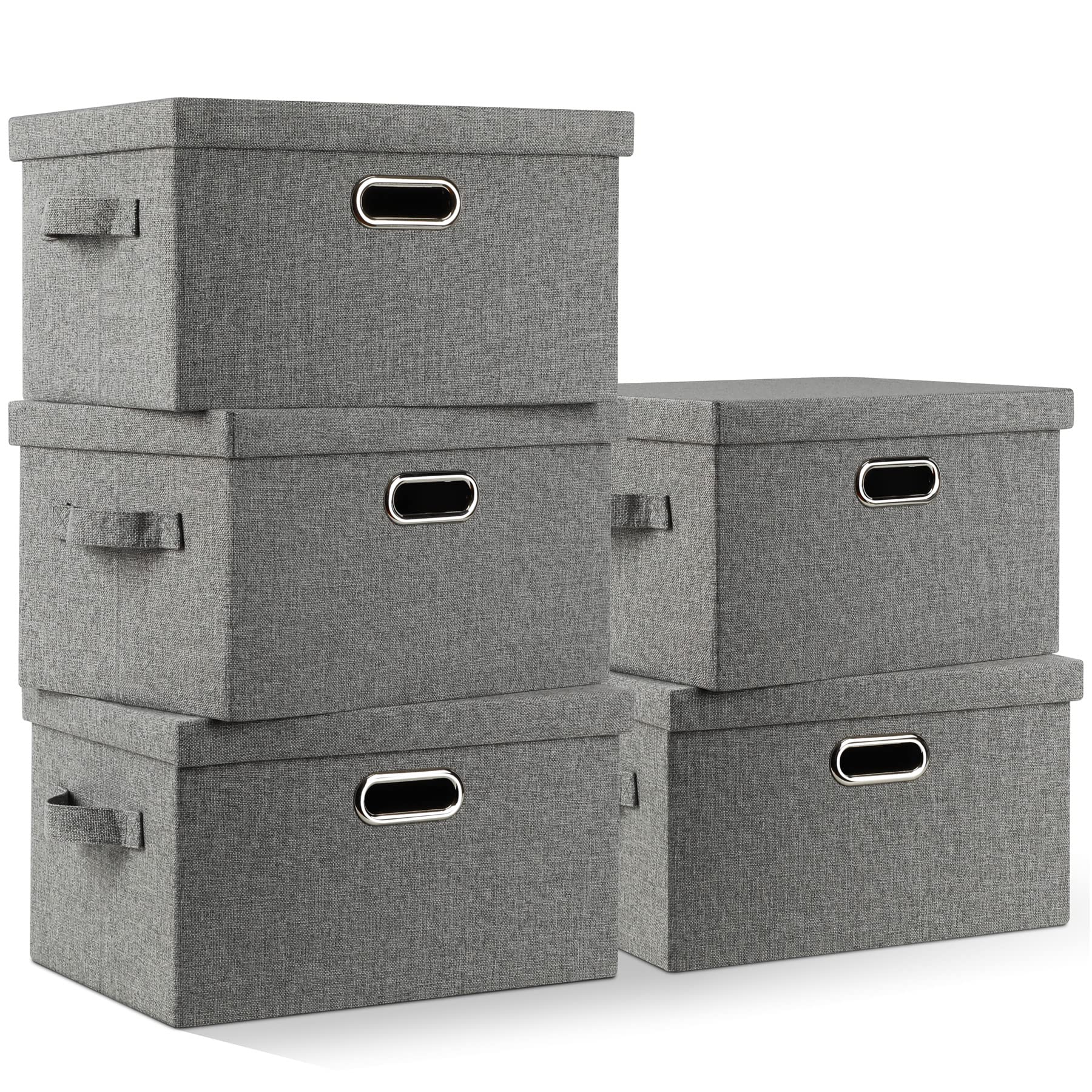 Graciadeco Large 17" 36 Quart Collapsible Stackable Storage Bins with Lids, 3 Packs Dark Gray Foldable Fabric Closet Storage Boxes with Lids, Heavy-duty Linen Cube Baskets(17x12x11)