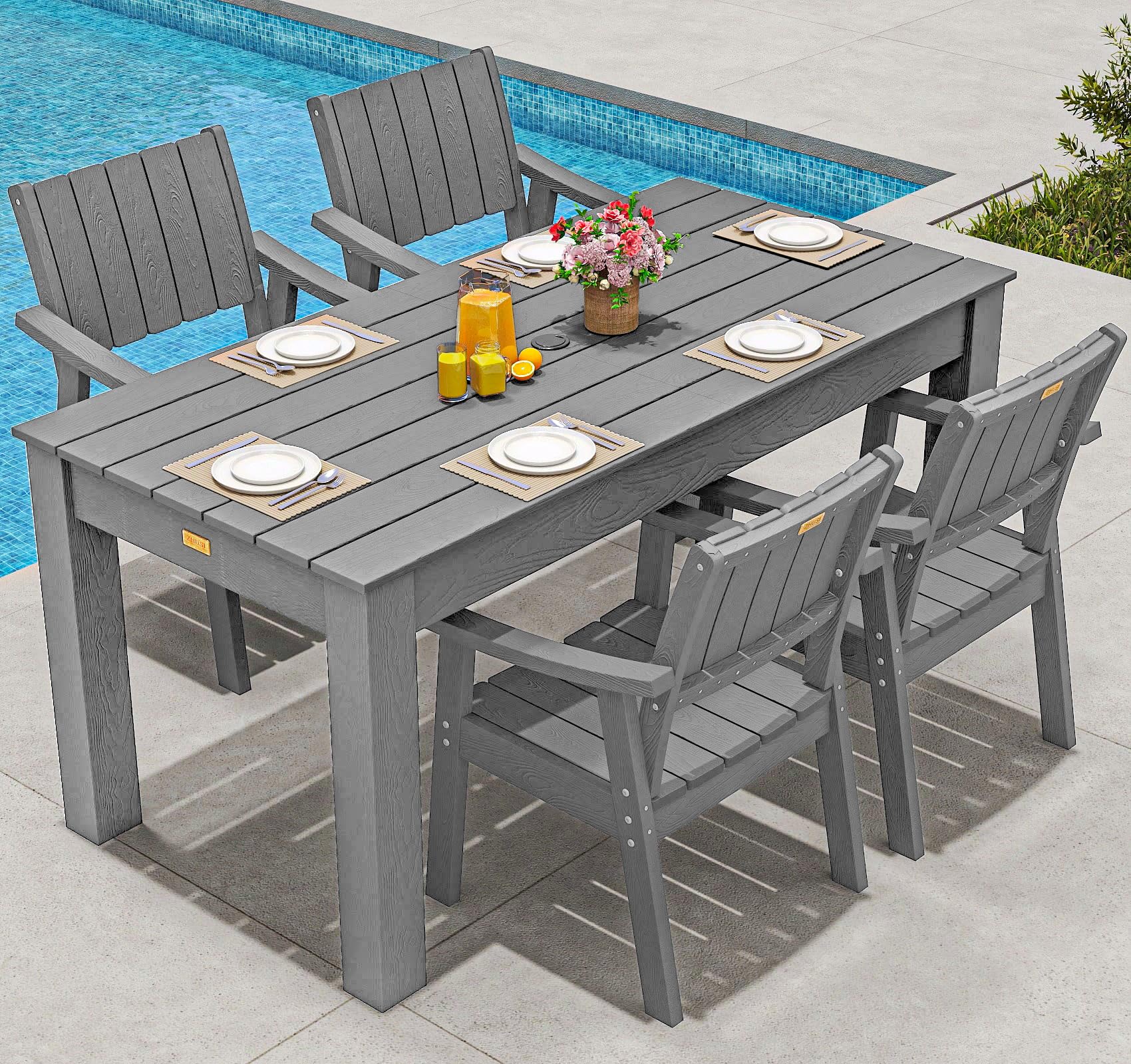 ZHUSI Patio Table and Chairs Set, Outdoor Table and Chairs,HIPS Outdoor Dining Set with Umbrella Hole for Backyard, Poolside