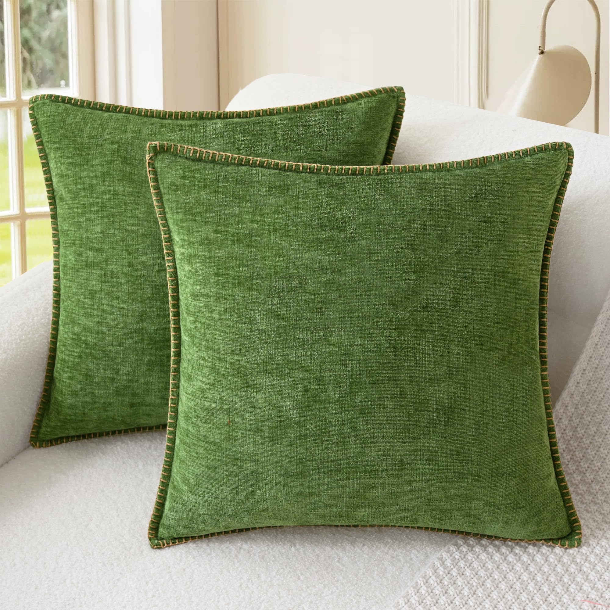 CaliTime Throw Pillow Covers Decorative 26 X 26 Inches Pack of 2 Cotton Thread Stitching Edges Solid Dyed Soft Chenille Cushion Cases for Couch Sofa Bed Living Room Farmhouse Coffee