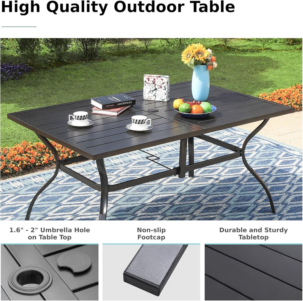 MFSTUDIO Outdoor Dining Set for 6, Patio Table and Chairs Set with Umbrella Hole, 7 Piece Metal Patio Furniture Set for Deck Backyard Poolside Garden