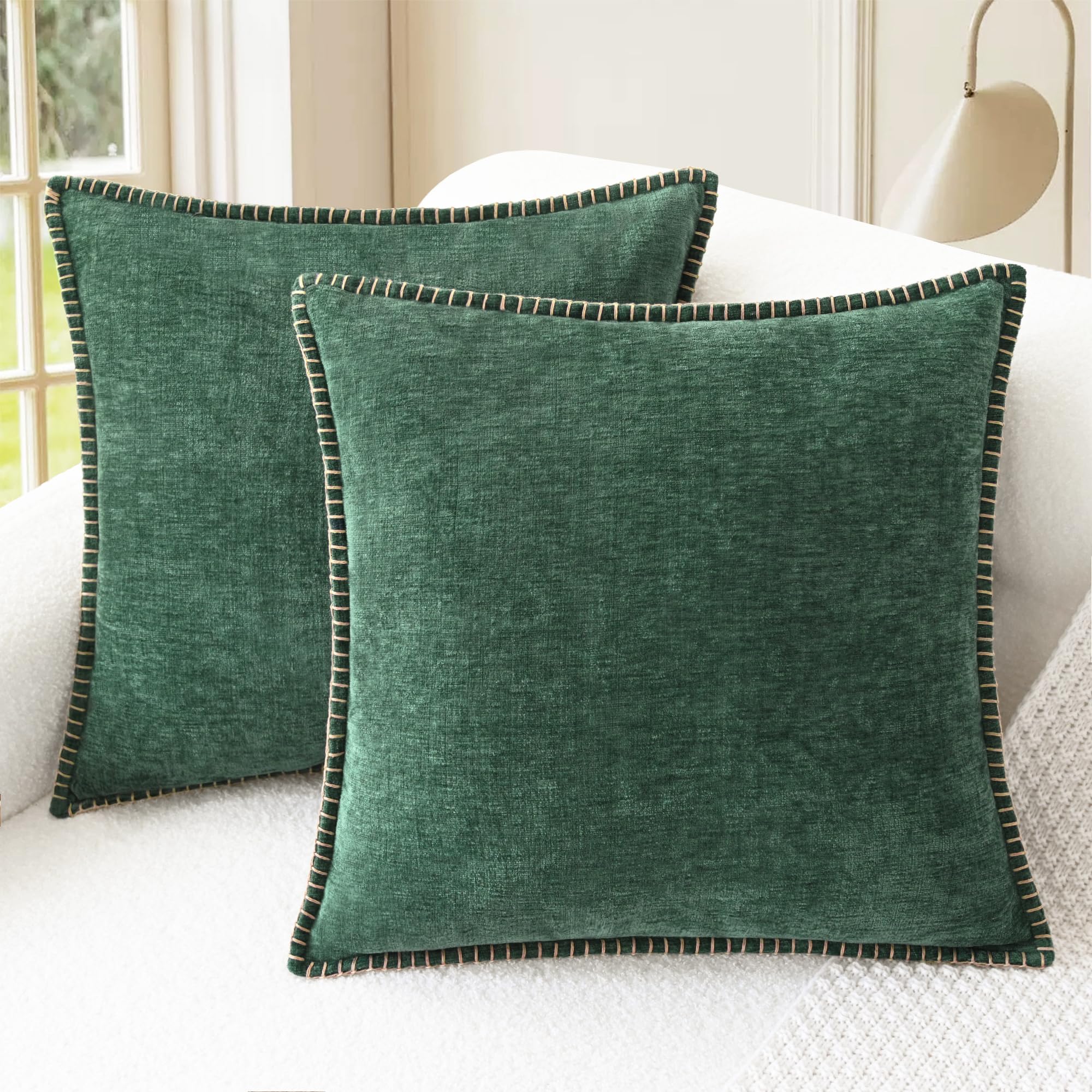 CaliTime Throw Pillow Covers Decorative 26 X 26 Inches Pack of 2 Cotton Thread Stitching Edges Solid Dyed Soft Chenille Cushion Cases for Couch Sofa Bed Living Room Farmhouse Coffee