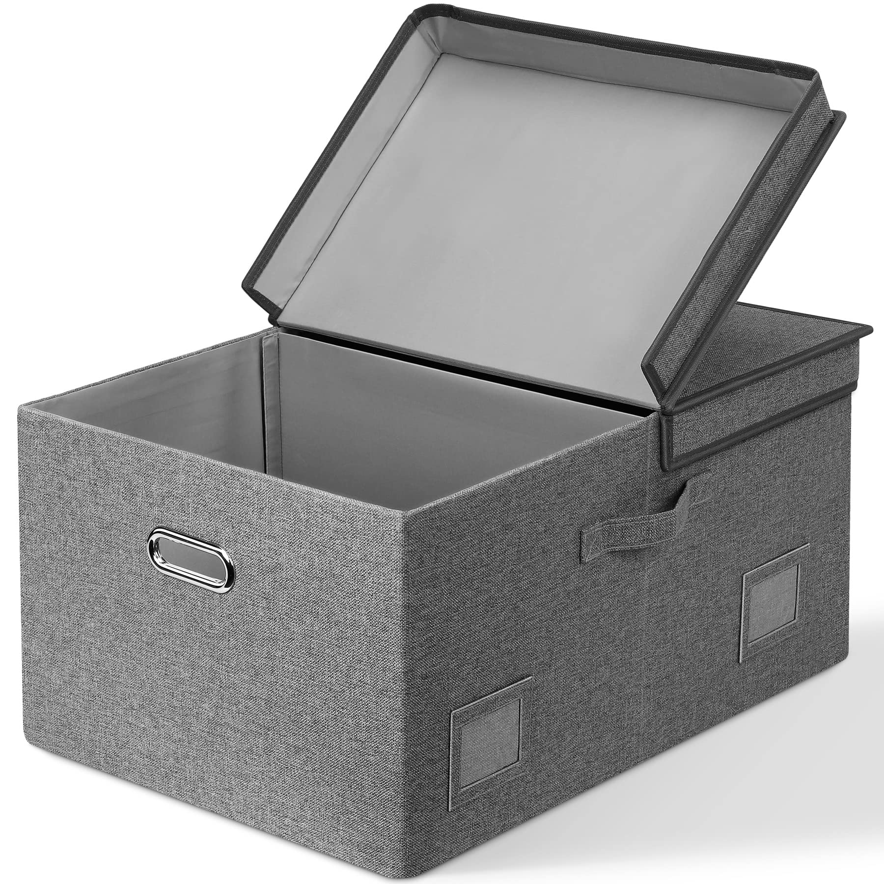 Graciadeco Large 17" 36 Quart Collapsible Stackable Storage Bins with Lids, 3 Packs Dark Gray Foldable Fabric Closet Storage Boxes with Lids, Heavy-duty Linen Cube Baskets(17x12x11)