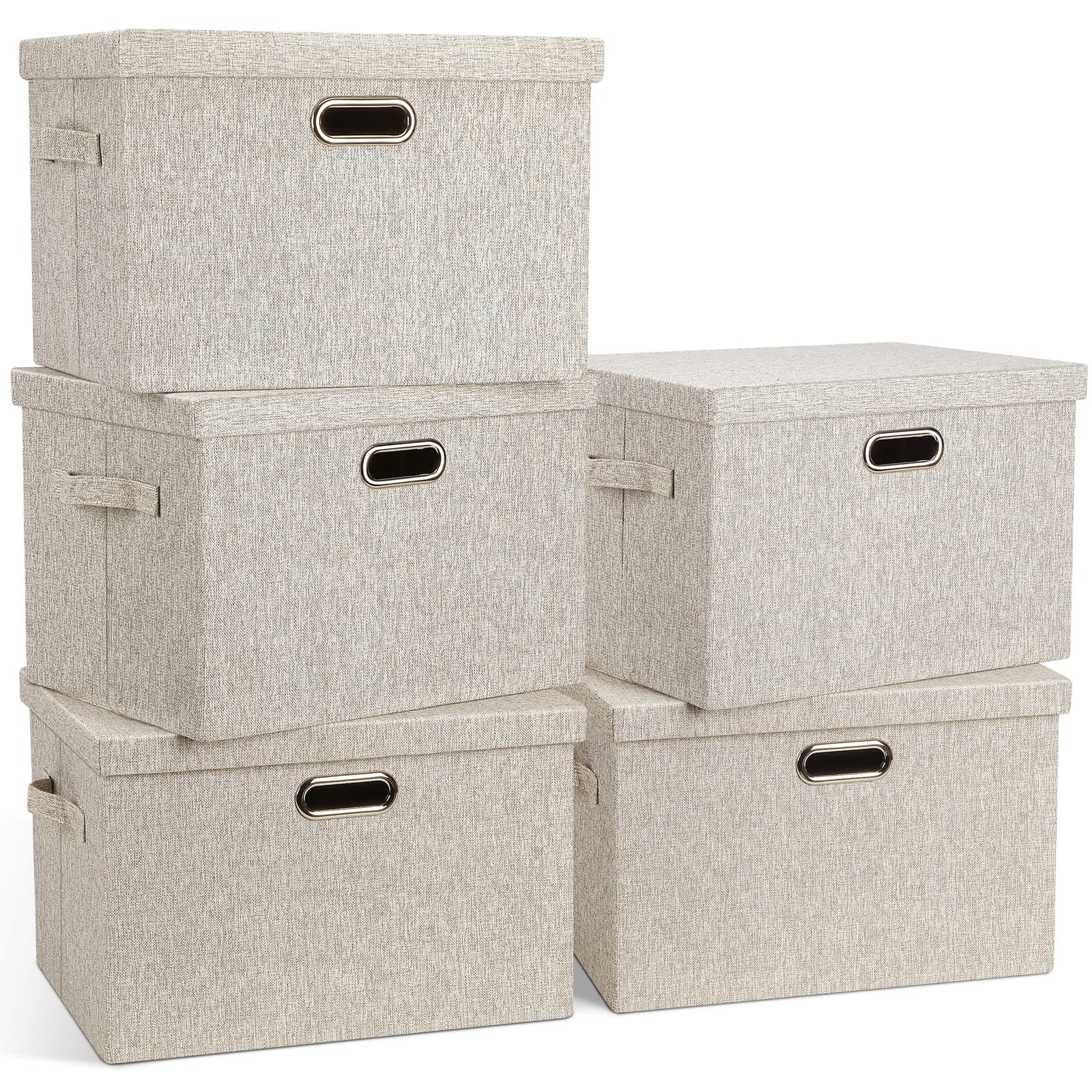Graciadeco Large 17" 36 Quart Collapsible Stackable Storage Bins with Lids, 3 Packs Dark Gray Foldable Fabric Closet Storage Boxes with Lids, Heavy-duty Linen Cube Baskets(17x12x11)