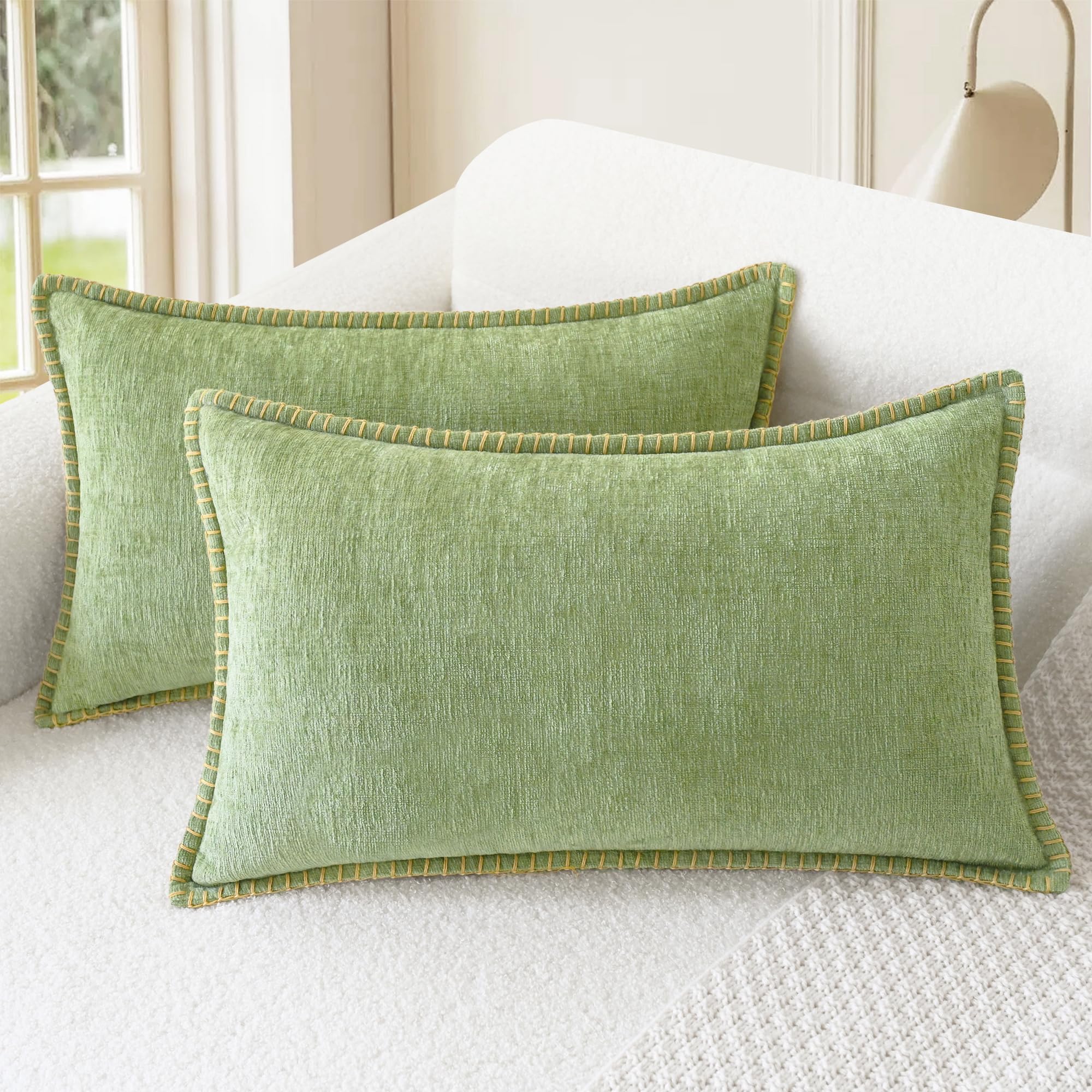 CaliTime Throw Pillow Covers Decorative 26 X 26 Inches Pack of 2 Cotton Thread Stitching Edges Solid Dyed Soft Chenille Cushion Cases for Couch Sofa Bed Living Room Farmhouse Coffee