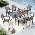 MFSTUDIO Outdoor Dining Set for 6, Patio Table and Chairs Set with Umbrella Hole, 7 Piece Metal Patio Furniture Set for Deck Backyard Poolside Garden