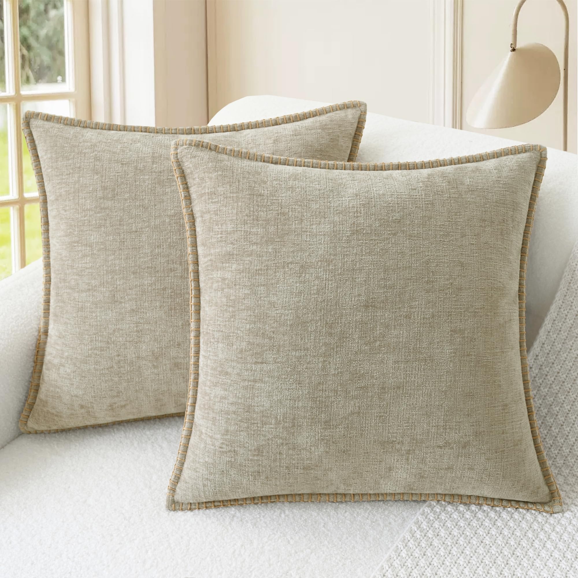 CaliTime Throw Pillow Covers Decorative 26 X 26 Inches Pack of 2 Cotton Thread Stitching Edges Solid Dyed Soft Chenille Cushion Cases for Couch Sofa Bed Living Room Farmhouse Coffee