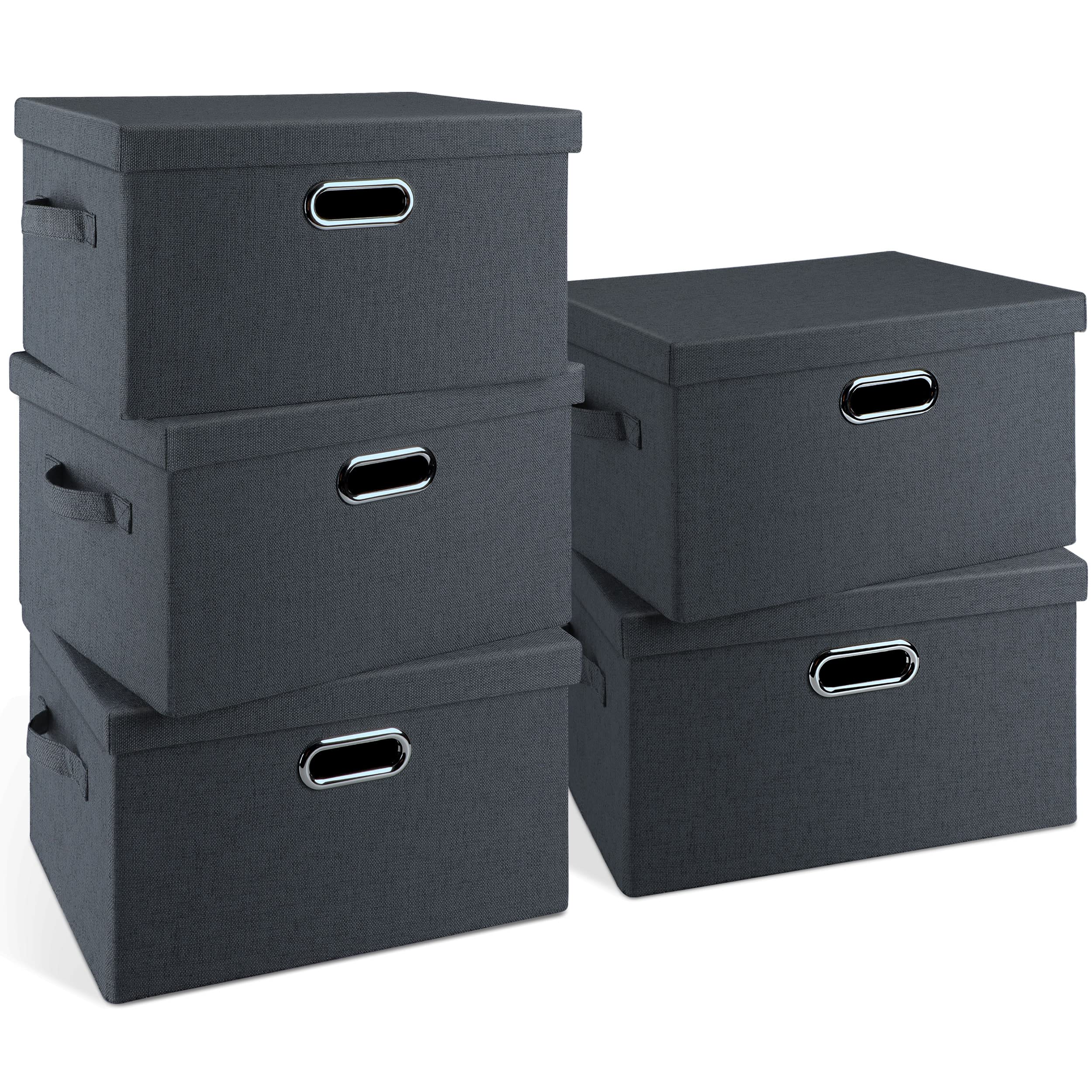 Graciadeco Large 17" 36 Quart Collapsible Stackable Storage Bins with Lids, 3 Packs Dark Gray Foldable Fabric Closet Storage Boxes with Lids, Heavy-duty Linen Cube Baskets(17x12x11)
