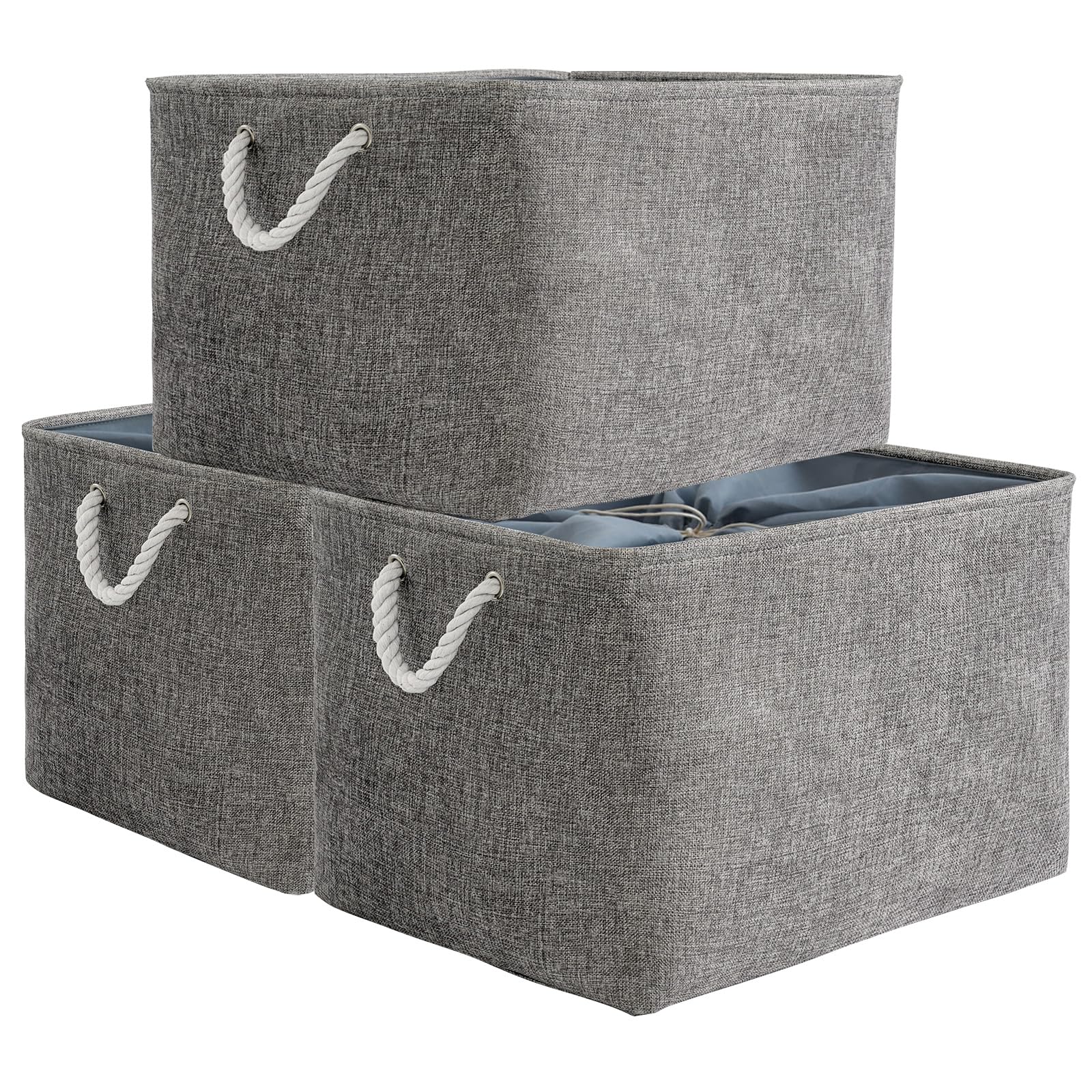 TheWarmHome Fabric Storage Bins Baskets for Organizing, Large Sturdy Storage Basket W/Handles, Decorative Foldable Storage Baskets for Shelves Closet Nursery Toy (X Large - 3 Pack 17.7L×13.8W×9.8H)