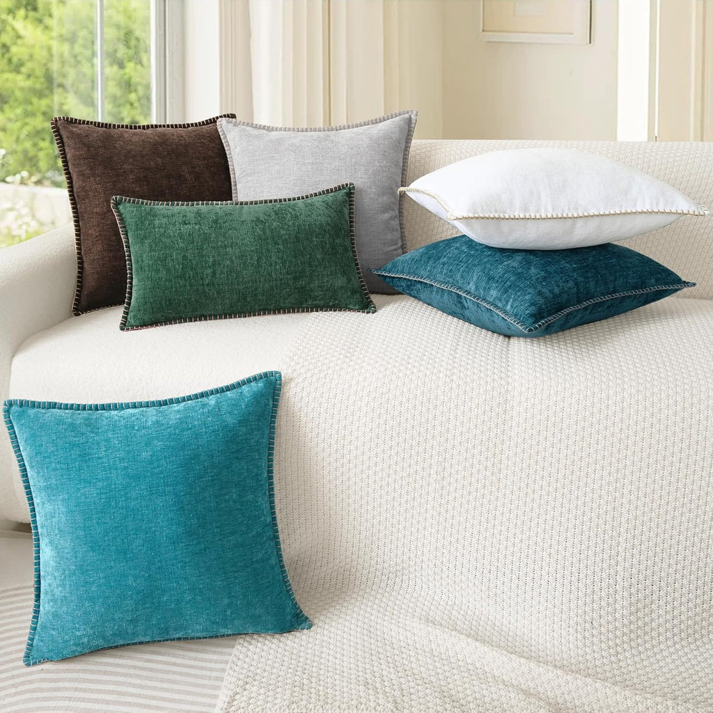 CaliTime Throw Pillow Covers Decorative 26 X 26 Inches Pack of 2 Cotton Thread Stitching Edges Solid Dyed Soft Chenille Cushion Cases for Couch Sofa Bed Living Room Farmhouse Coffee