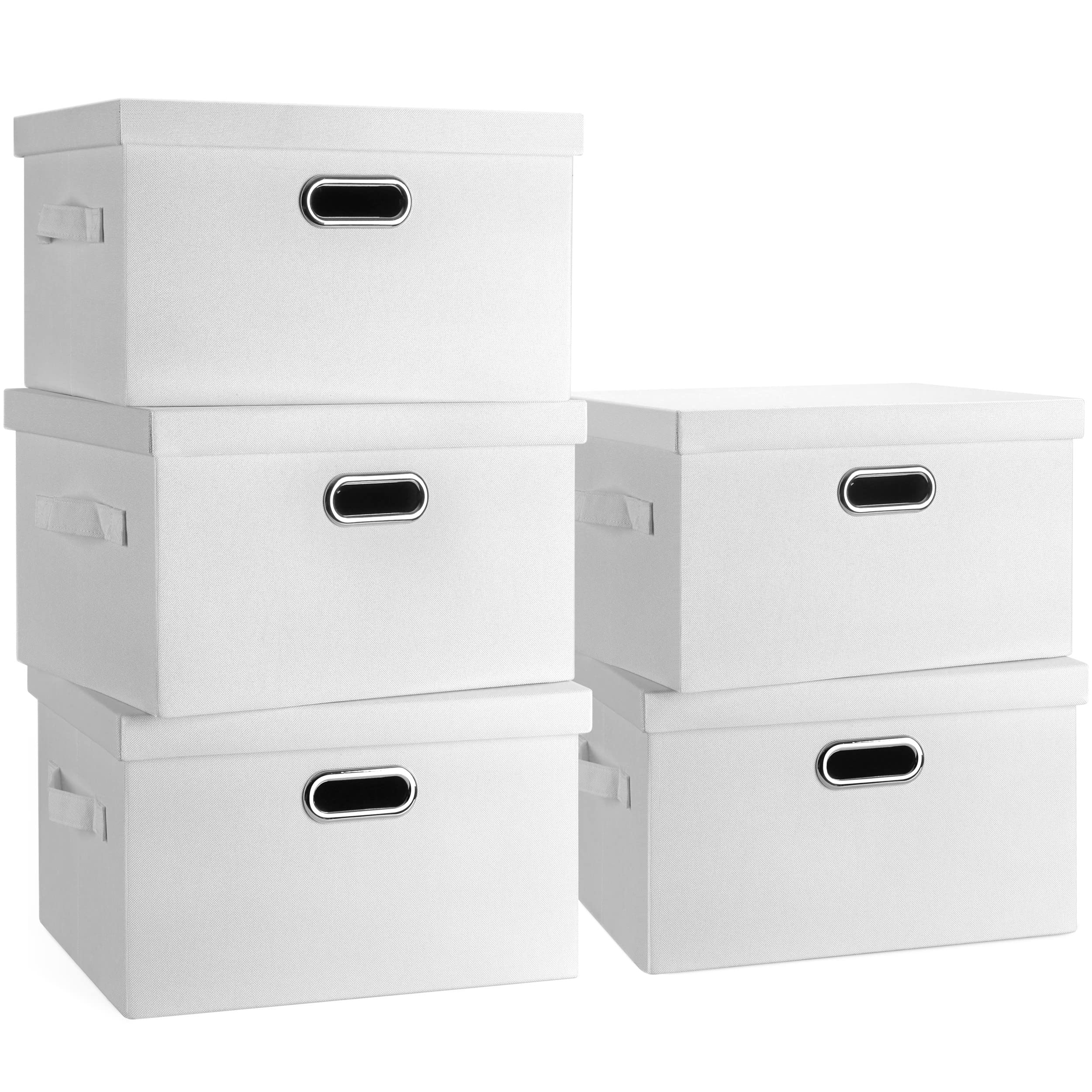 Graciadeco Large 17" 36 Quart Collapsible Stackable Storage Bins with Lids, 3 Packs Dark Gray Foldable Fabric Closet Storage Boxes with Lids, Heavy-duty Linen Cube Baskets(17x12x11)
