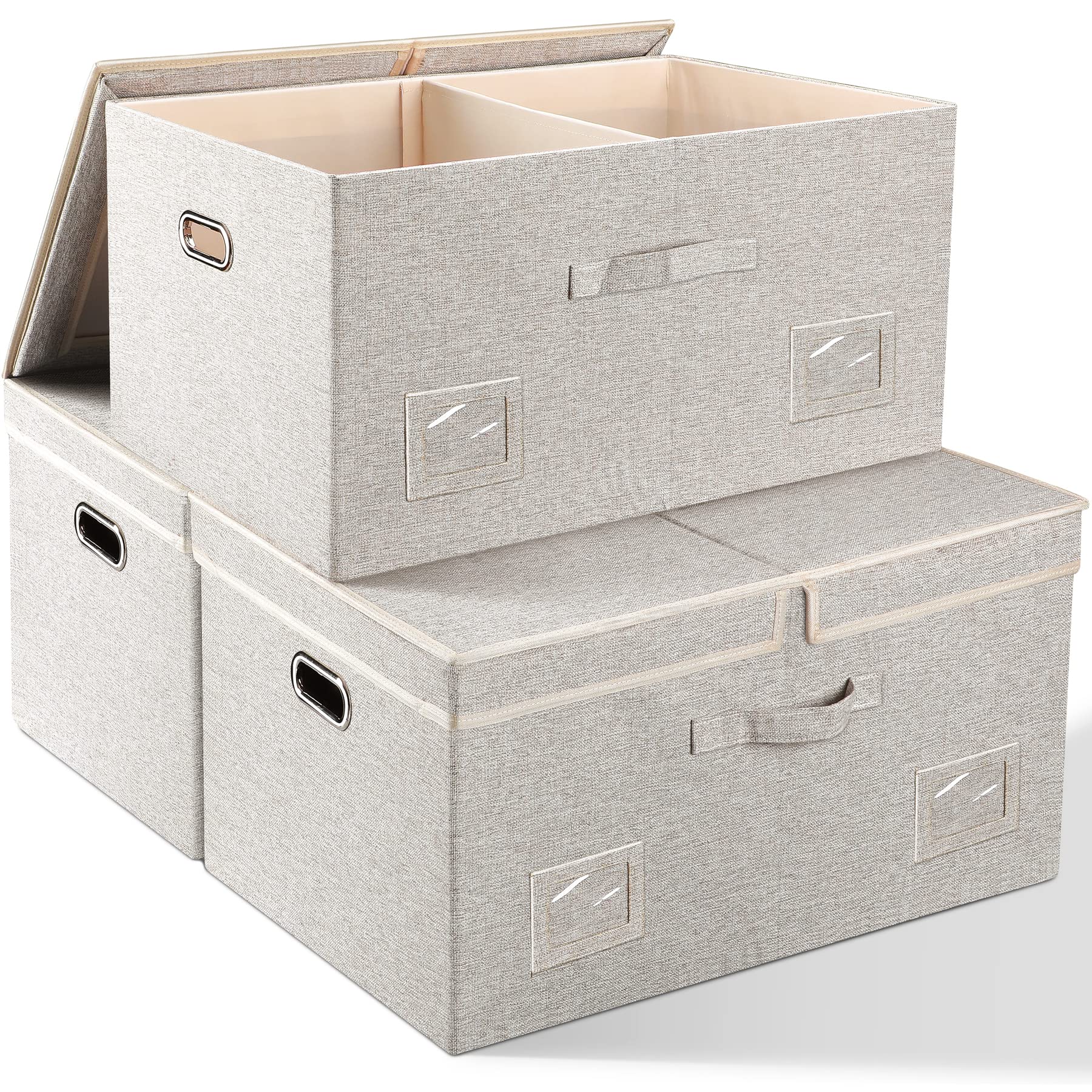 Graciadeco Large 17" 36 Quart Collapsible Stackable Storage Bins with Lids, 3 Packs Dark Gray Foldable Fabric Closet Storage Boxes with Lids, Heavy-duty Linen Cube Baskets(17x12x11)