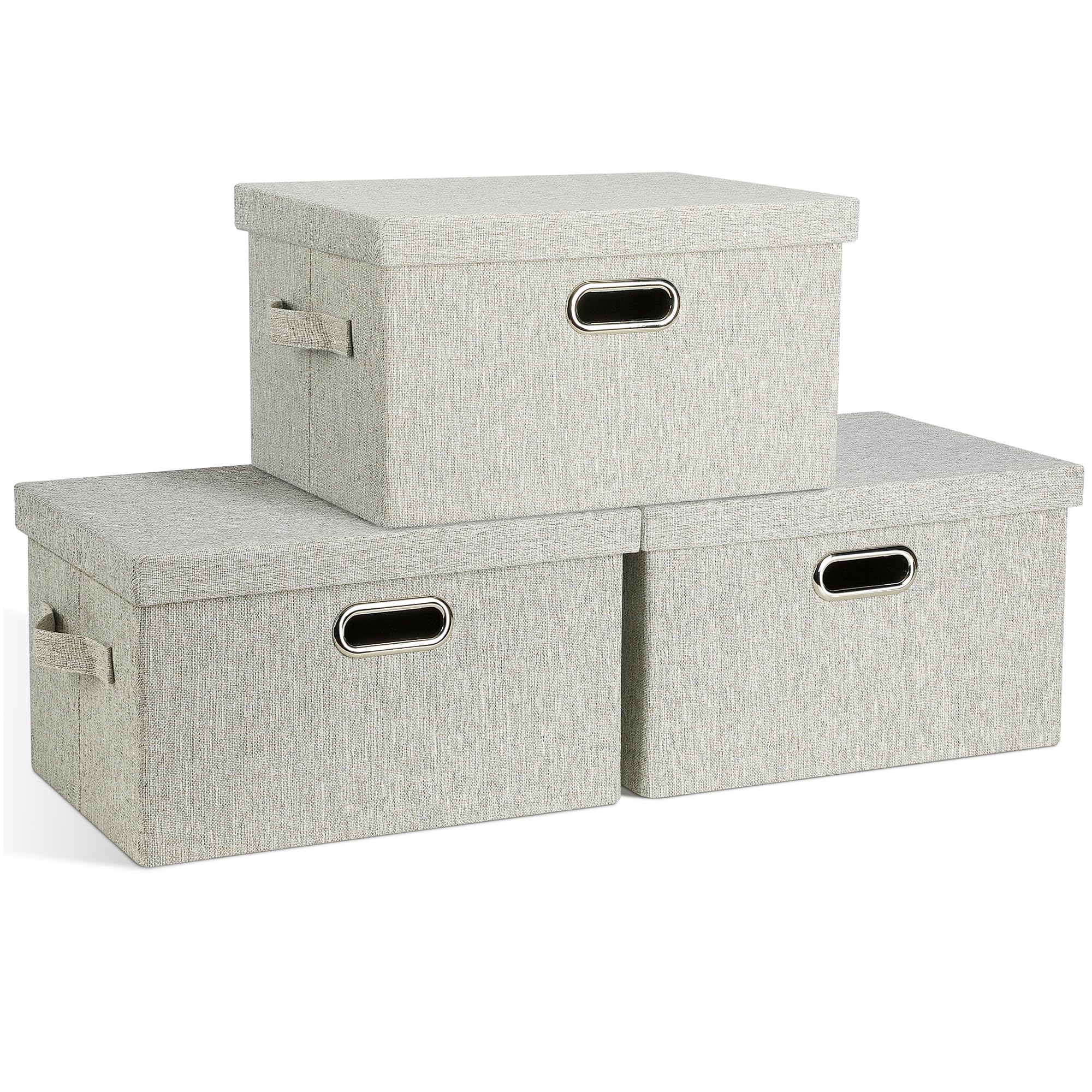 Graciadeco Large 17" 36 Quart Collapsible Stackable Storage Bins with Lids, 3 Packs Dark Gray Foldable Fabric Closet Storage Boxes with Lids, Heavy-duty Linen Cube Baskets(17x12x11)