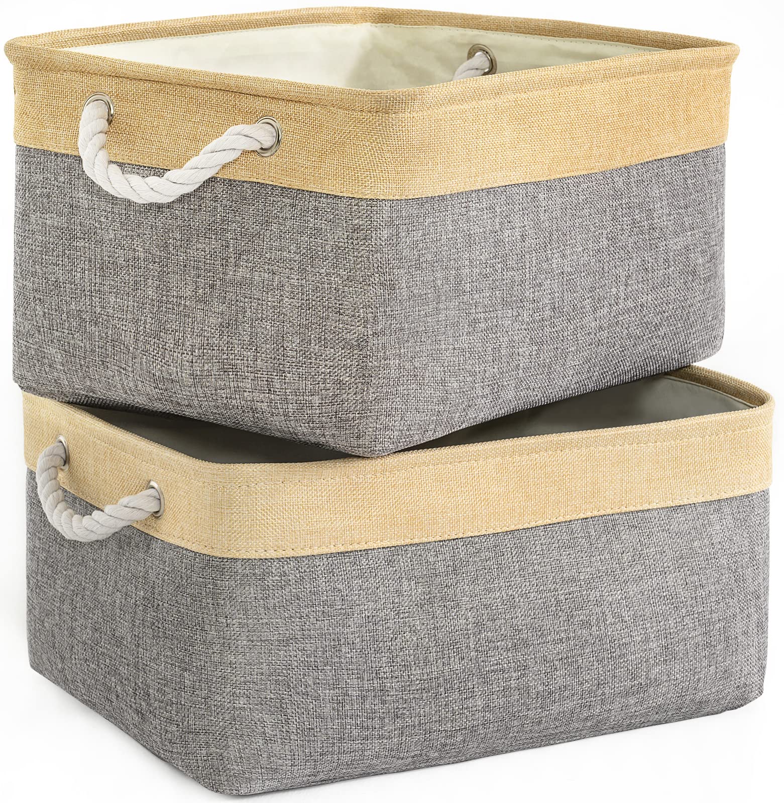 TheWarmHome Storage Basket for Organizing - 15.7x11.8x8.2 inch Large 3 Pack Collapsible Storage Bins for Shelves, Fabric Storage Cubes for Gift Closet Linen Organization (White & Grey)