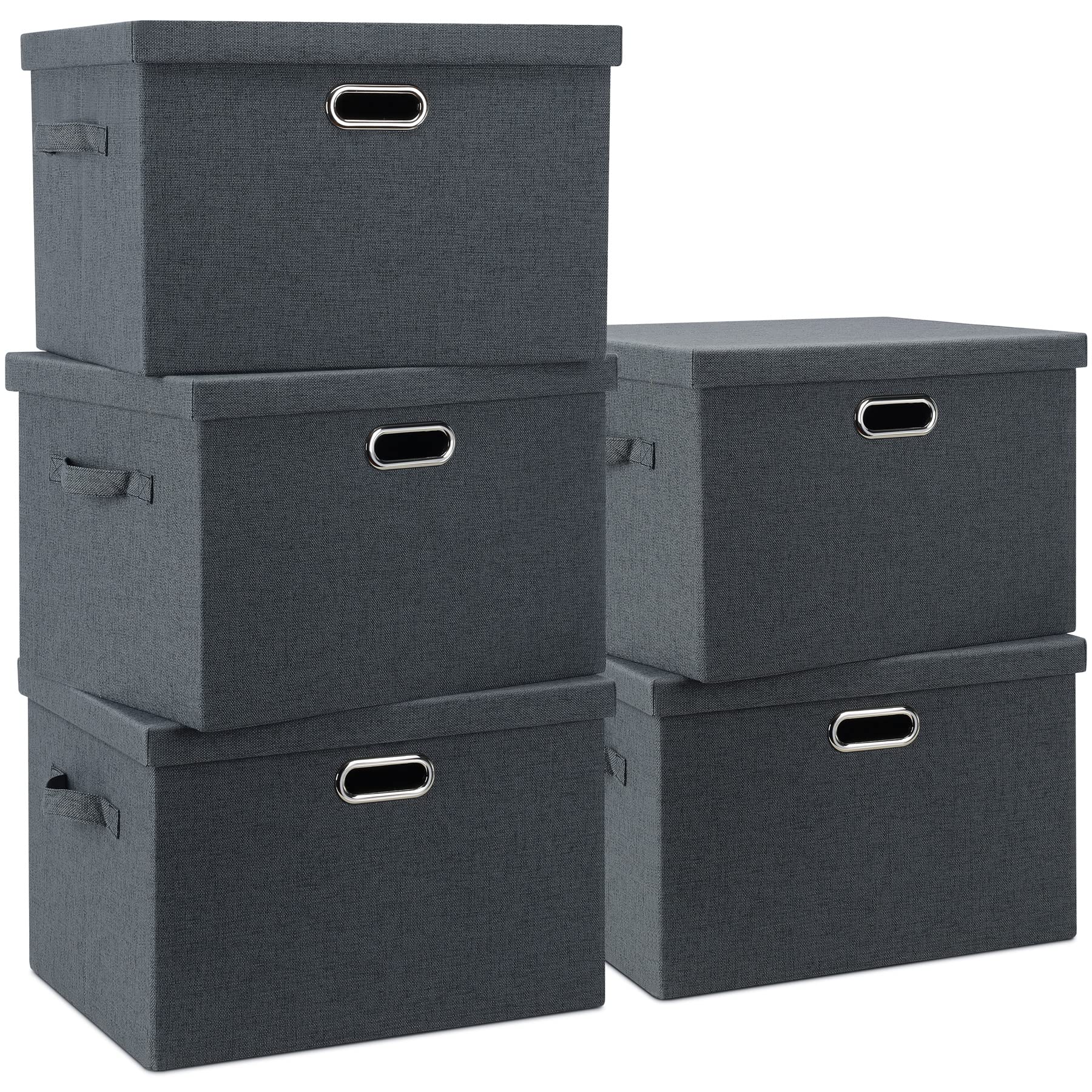Graciadeco Large 17" 36 Quart Collapsible Stackable Storage Bins with Lids, 3 Packs Dark Gray Foldable Fabric Closet Storage Boxes with Lids, Heavy-duty Linen Cube Baskets(17x12x11)