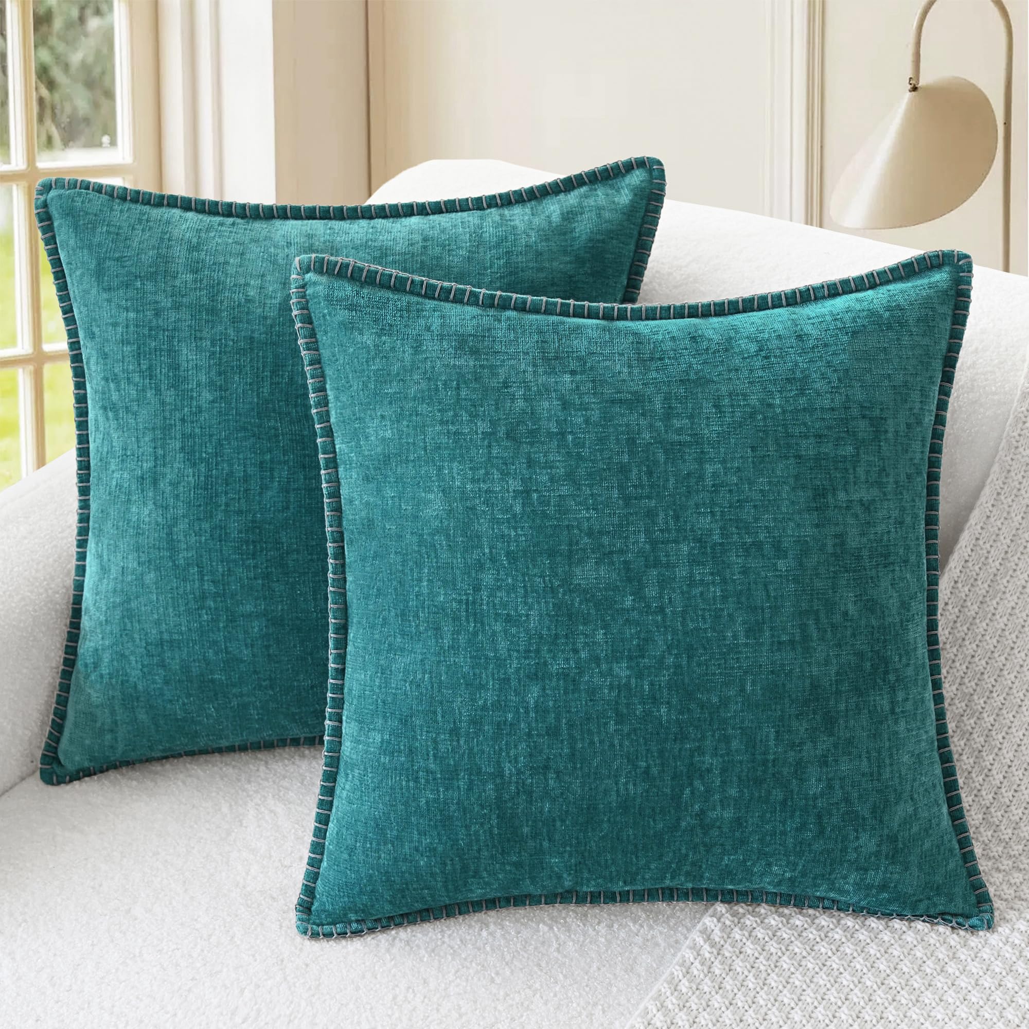 CaliTime Throw Pillow Covers Decorative 26 X 26 Inches Pack of 2 Cotton Thread Stitching Edges Solid Dyed Soft Chenille Cushion Cases for Couch Sofa Bed Living Room Farmhouse Coffee