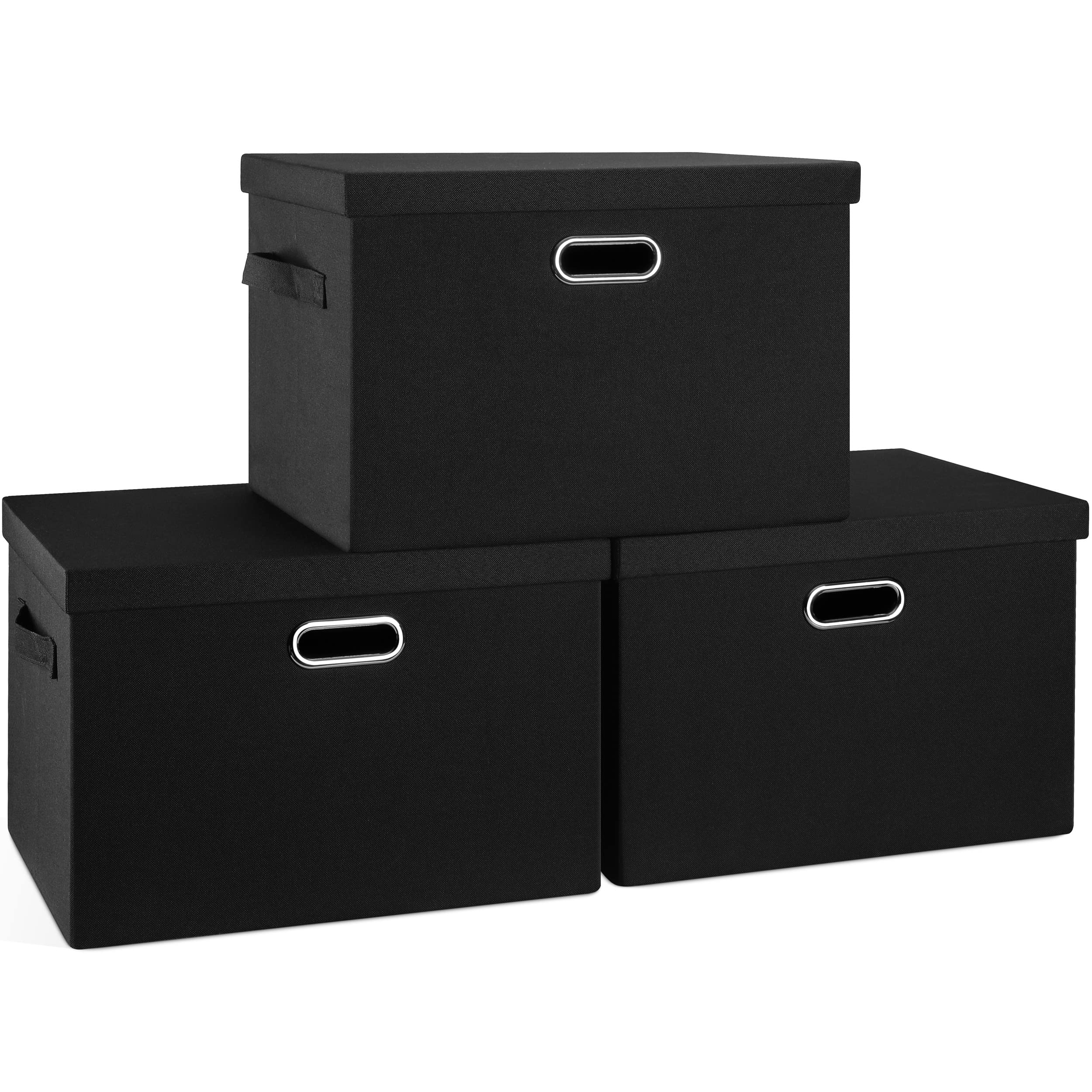 Graciadeco Large 17" 36 Quart Collapsible Stackable Storage Bins with Lids, 3 Packs Dark Gray Foldable Fabric Closet Storage Boxes with Lids, Heavy-duty Linen Cube Baskets(17x12x11)