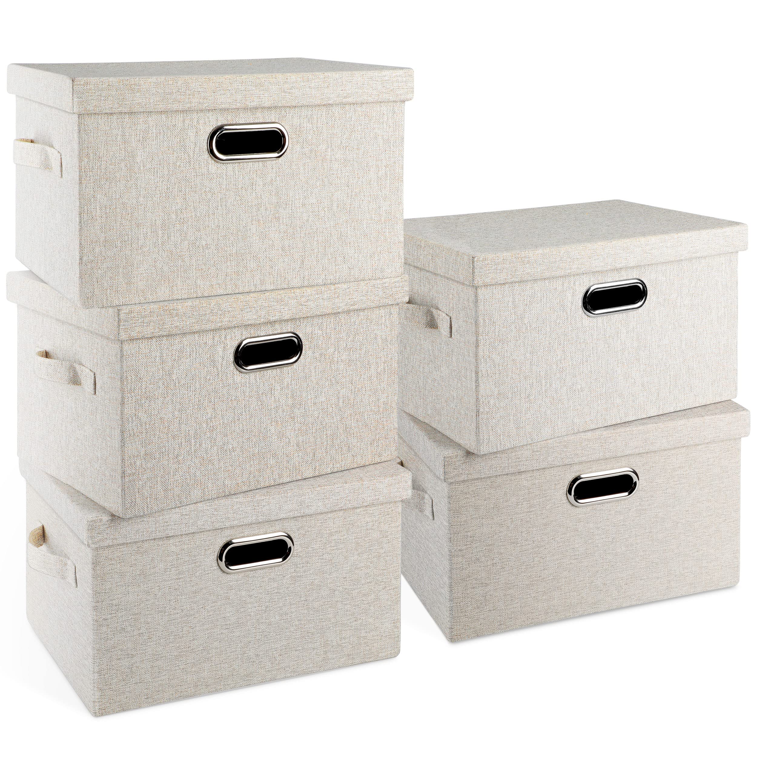 Graciadeco Large 17" 36 Quart Collapsible Stackable Storage Bins with Lids, 3 Packs Dark Gray Foldable Fabric Closet Storage Boxes with Lids, Heavy-duty Linen Cube Baskets(17x12x11)